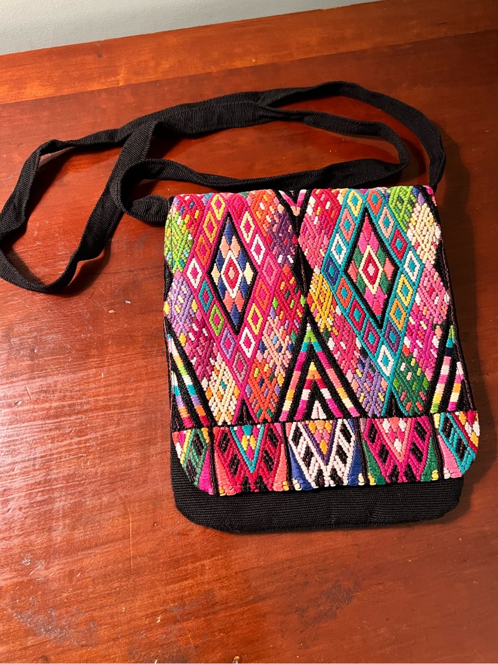 Artisan Multicolor Woven Crossbody Bag with Black Strap